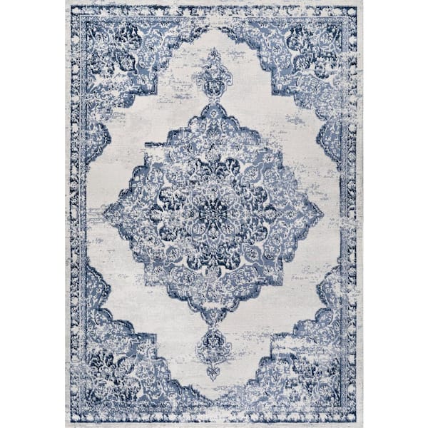 Alhambra Ornate Medallion Modern Light Blue/Ivory 3 ft. x 5 ft. Area Rug