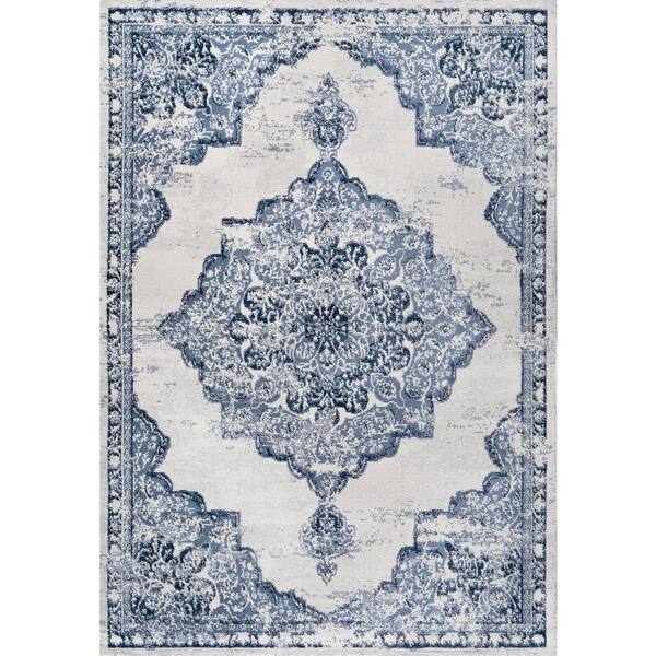 8 ft. x 10 ft. Light Blue/Ivory Alhambra Ornate Medallion Modern Area Rug