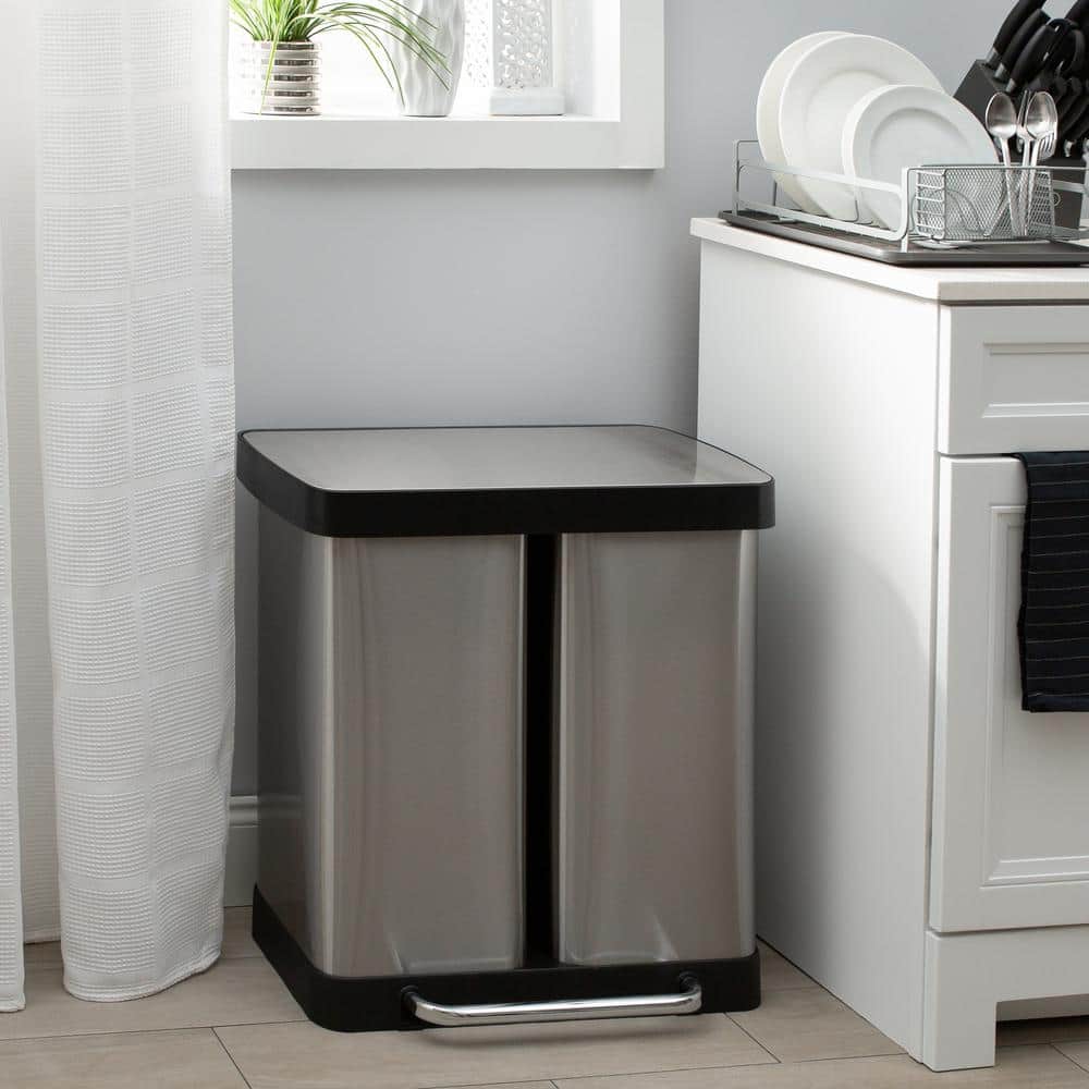 60L Stainless Steel Dual Compartment Kitchen Recycling Bin