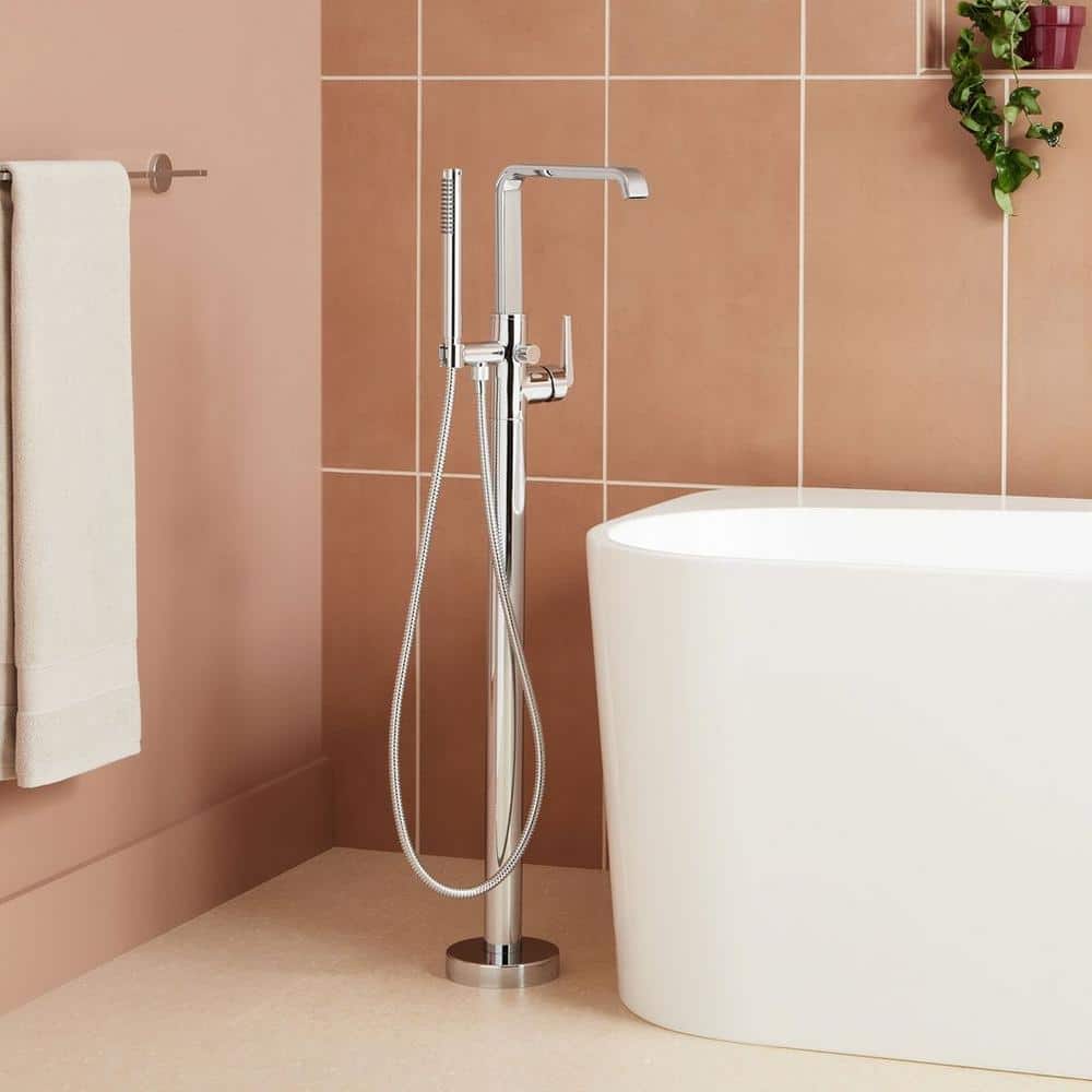 Chrome Floor Mounted Bathtub Faucet with Hand Shower