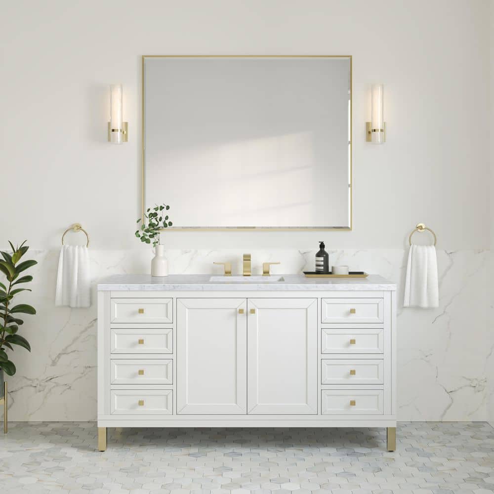 Chicago 60.0 in. W x 23.5 in. D x 33.76 in. H Single Bath Vanity in Glossy White with Carrara White Marble Top price history on PriceWatchPro