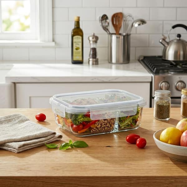1300ml Dual Compartment Rectangle High Borosilicate Glass