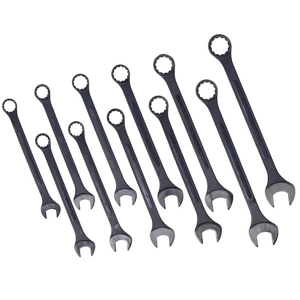 11-Piece 34mm to 50mm Jumbo Combination Wrench Set Extra Large with Pouch in Black