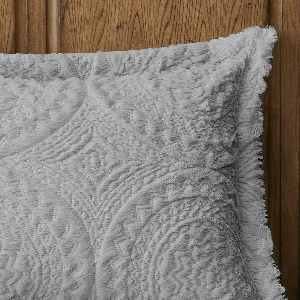 Gray King Faux Fur Reversible Bedspread Set