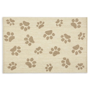 Comfy Pooch Tan/Brown Paw 23.6 in. x 35.4 in. Machine Washable Kitchen Mat