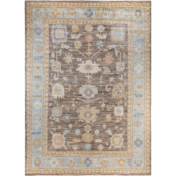 Oushak Gray 10 ft. x 14 ft. Floral Wool Indoor Area Rug