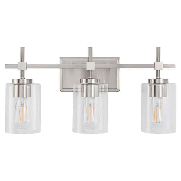 LAZYTIME HOME DECOR INC 21 in. 3 Light Brushed Nickel Plating Vanity Light with Clear Glass Shade