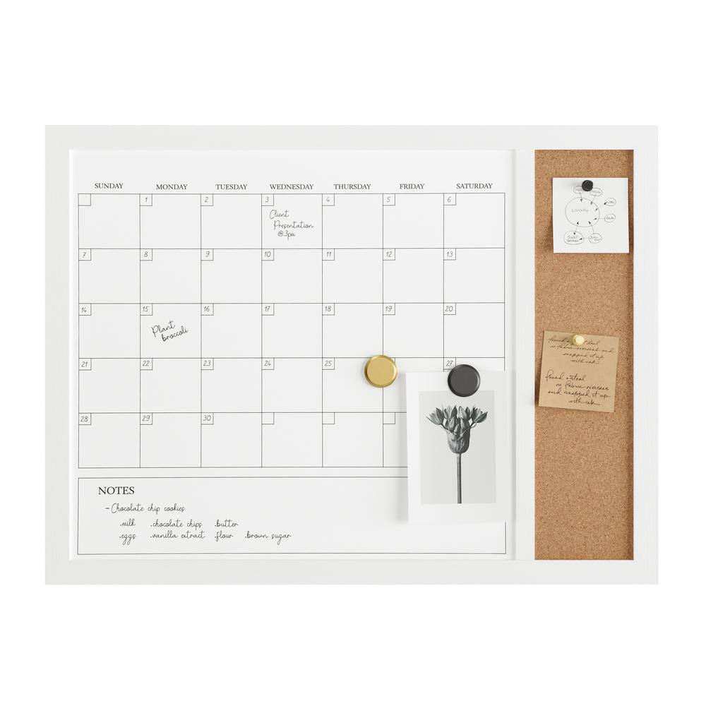 White Woodgrain 24" x 18" Magnetic Dry Erase Calendar and Cork Board Combo