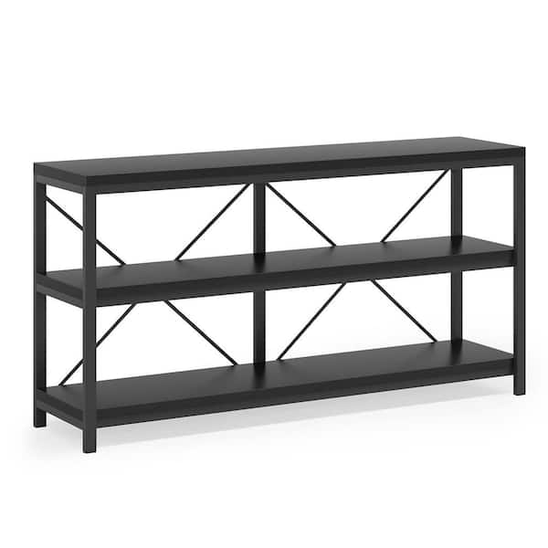 Tribesigns Catalin 55 in. Black Rectangle Wood Console Table with 3 Tier Storage Shelves