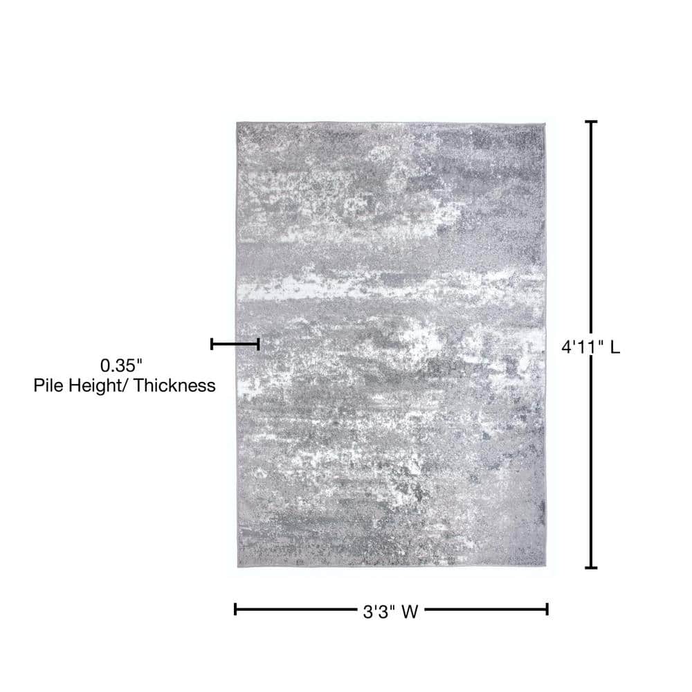 Easy-Care Gray Abstract Synthetic Area Rug, 3'3"x5'