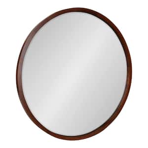 McLean 30 in. x 30 in. Classic Round Framed Walnut Brown Wall Mirror