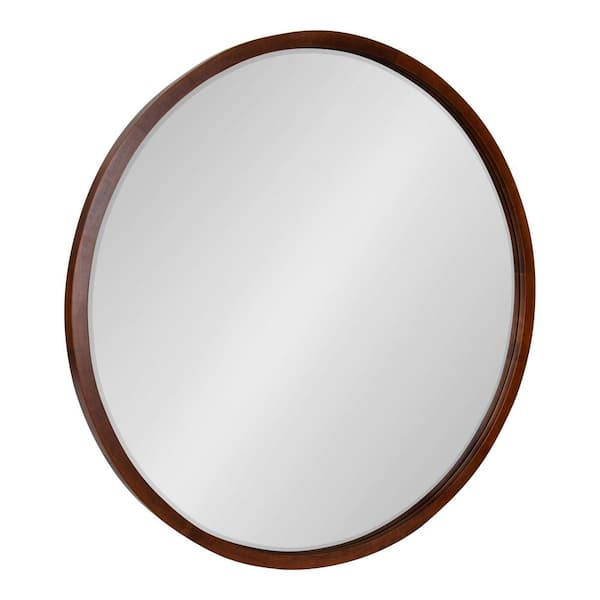 Kate and Laurel McLean 30 in. x 30 in. Classic Round Framed Walnut Brown Wall Mirror