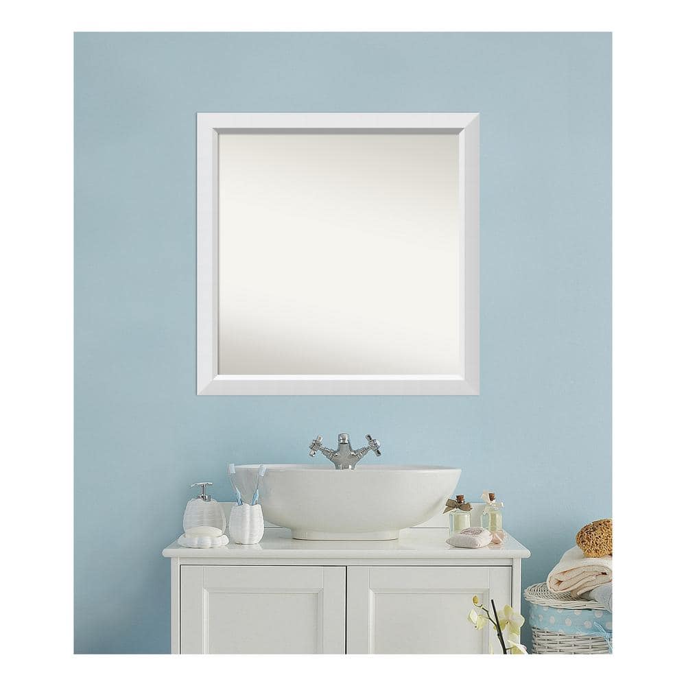 Blanco White 32.25 in. x 32.25 in. Custom Non-Beveled Wood Framed Bathroom 