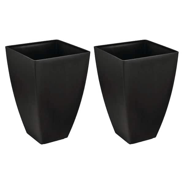 Tallulah Medium Black Fiberglass Recycled Square Planter with Drainage Holes(13.5 in. L x 13.5 in. W x 20 in. H) 2 Pack