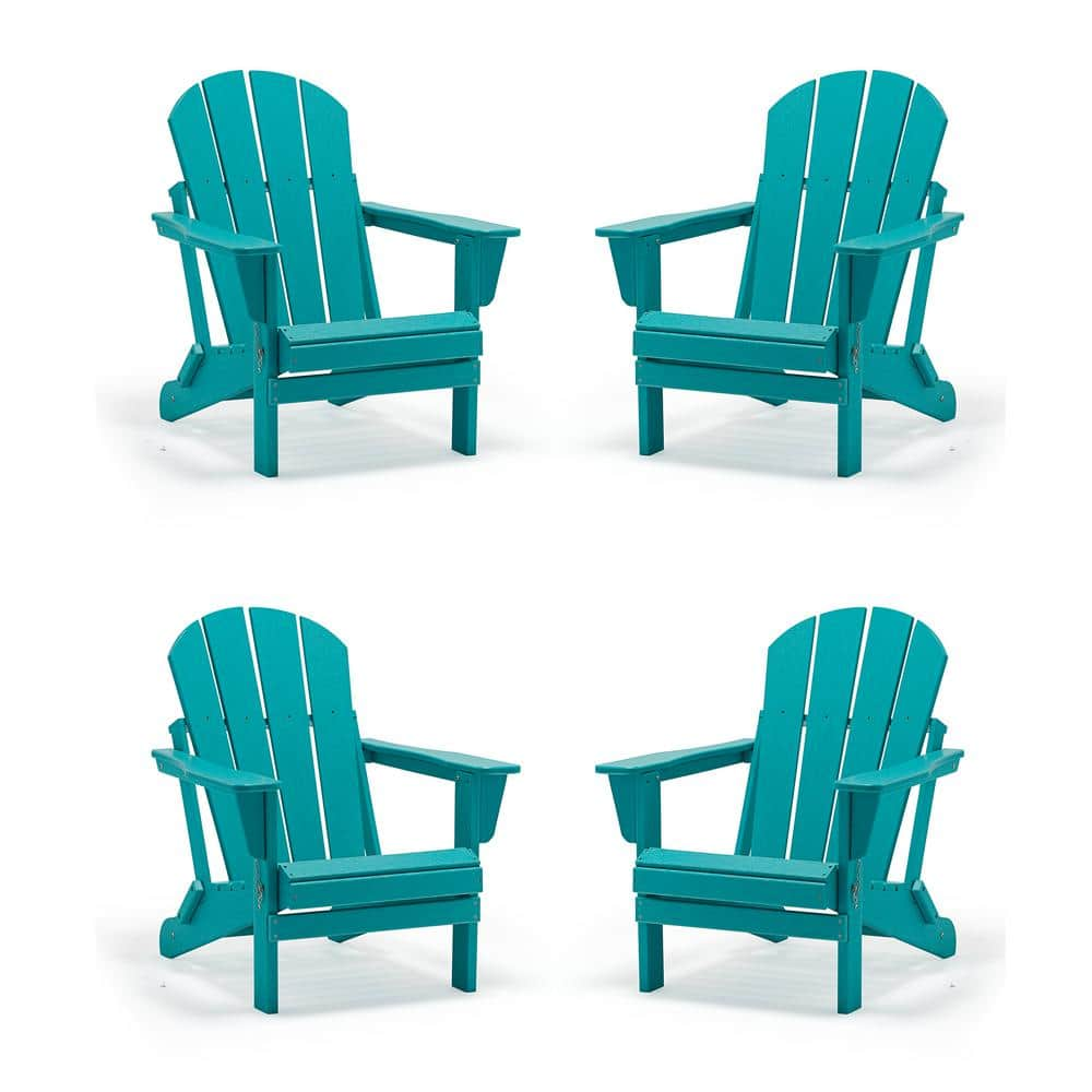 Classic Light Blue Folding Plastic Adirondack Chair 4 Pack ADK 2SET   Metal Adirondack Chairs Adk 2set Hl 4 64 1000 