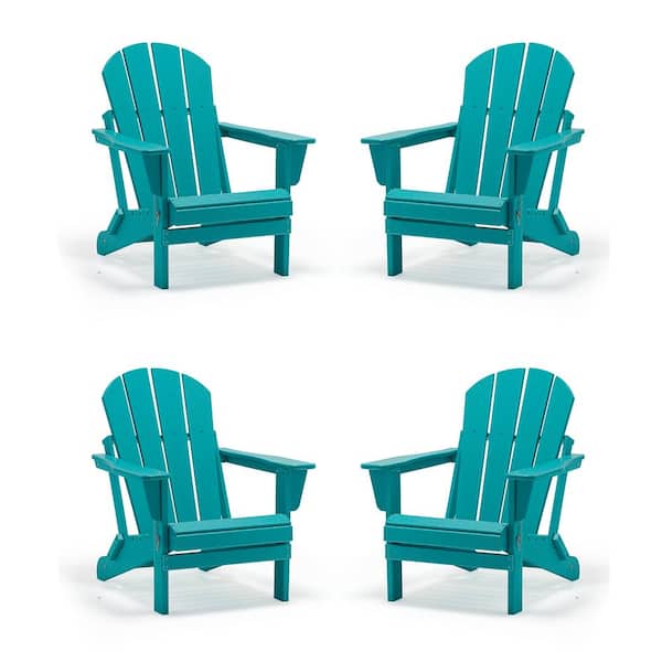 Unbranded Classic Light Blue Folding Plastic Adirondack Chair (4-Pack)