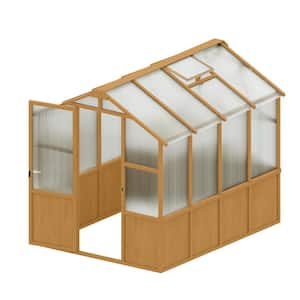 6x8 FT Wood Walk-in Greenhouse with 6MM Thick Polycarbonate Panel, Adjustable Roof Vents, Lockable Door