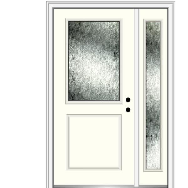 MMI Door 50 in. x 80 in. Left-Hand Inswing Rain Glass Alabaster Fiberglass Prehung Front Door on 6-9/16 in. Frame