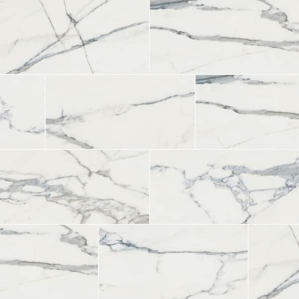 MSI Carrara Azul 16 in. x 32 in. Polished Porcelain Marble Look Floor and Wall Tile (3.55 sq. ft./Each)