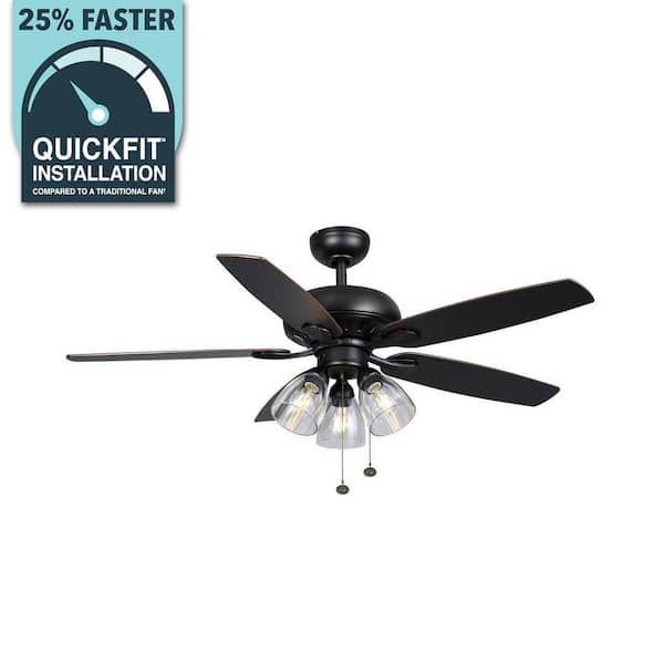 Hampton Bay Rockport 52 in. LED Matte Black Ceiling Fan with Five Reversible Blades