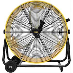 24 in. Enclosed Motor Drum Fan Yellow with TEAO Sealed9200 CFM 2-Speeds High Velocity, 180-Degree Tilting