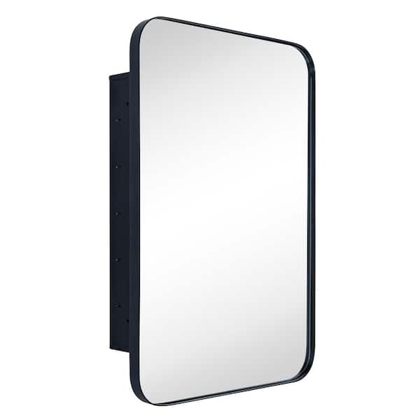 TEHOME 16 in. W x 24 in. H Rounded Rectangular Stainless Steel Recessed Framed Medicine Cabinet with Mirror in Matt Black