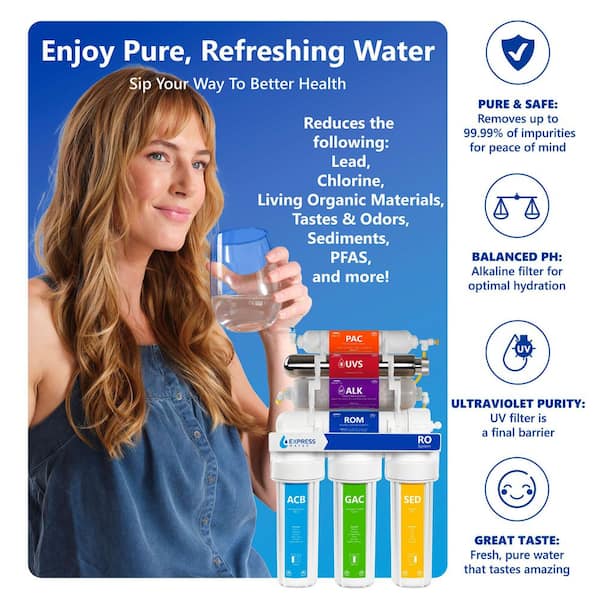 Express Water UV Reverse Osmosis Water Filtration System – 11 Stage UV Water Filter with Faucet and Tank – 100 GDP Express Water UV Reverse Osmosis Water Filtration System – 11 Stage UV Water Filter with Faucet and Tank – 100 GDP