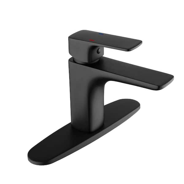 AIMADI Single Handle Single Hole Bathroom Faucet with Deckplate Modern Brass Bathroom Sink Taps in Matte Black