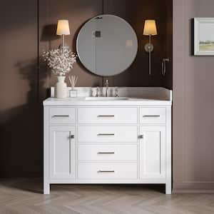 Bristol 48.25 in. W x 22 in. D x 36 in. H Single Sink Freestanding Bath Vanity in White with Carrara White Quartz Top