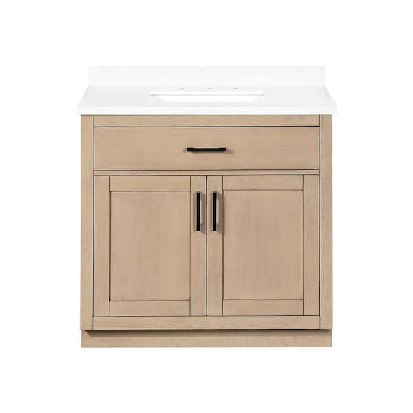 Bailey 36 in. Single Sink Sahara Birch Bath Vanity with White Quartz Top (Assembled)