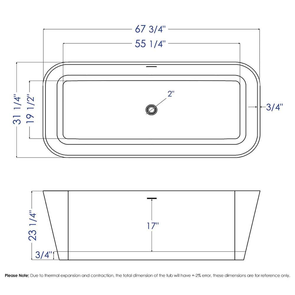 70'' Black and White Matte Resin Freestanding Soaking Bathtub