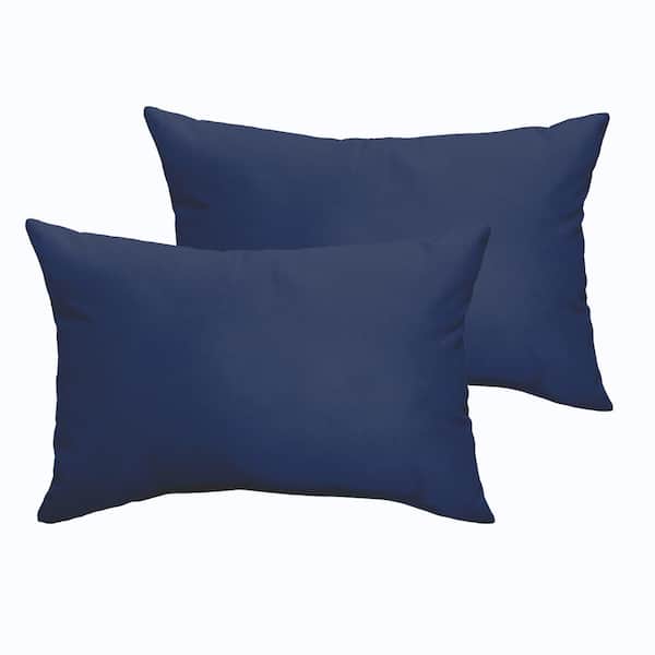 SORRA HOME Dark Blue Rectangular Outdoor Knife Edge Lumbar Pillows (2-Pack)