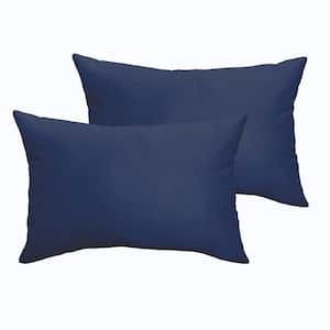 Dark Blue Rectangular Outdoor Knife Edge Lumbar Pillows (2-Pack)