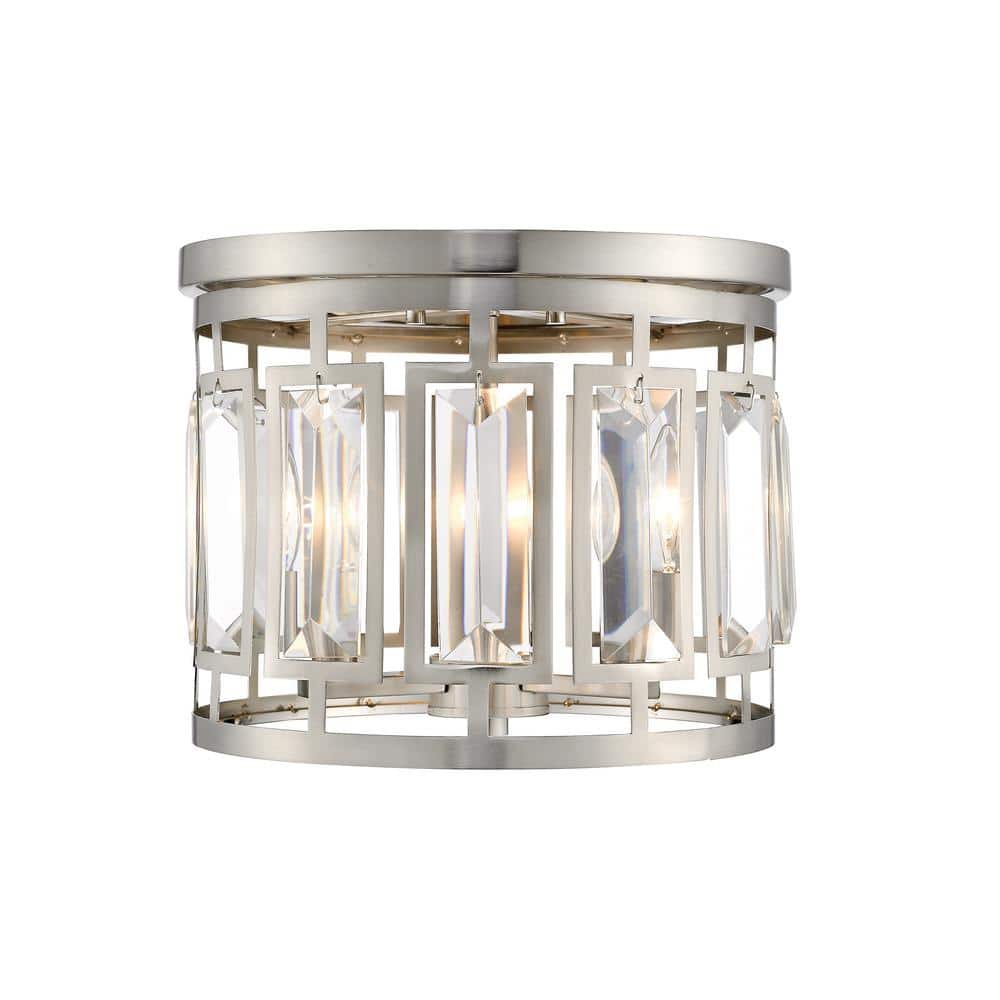 Mersesse 12.5 in. 3-Light Brushed Nickel Flush Mount Light with Crystal and
