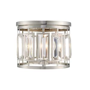 Mersesse 12.5 in. 3-Light Brushed Nickel Flush Mount Light with Crystal and Chrome Steel Shade with No Bulbs Included