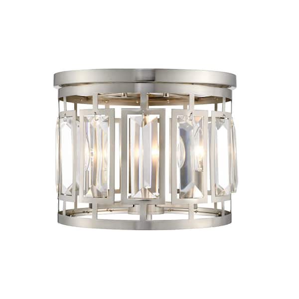 Unbranded Mersesse 12.5 in. 3-Light Brushed Nickel Flush Mount Light with Crystal and Chrome Steel Shade with No Bulbs Included