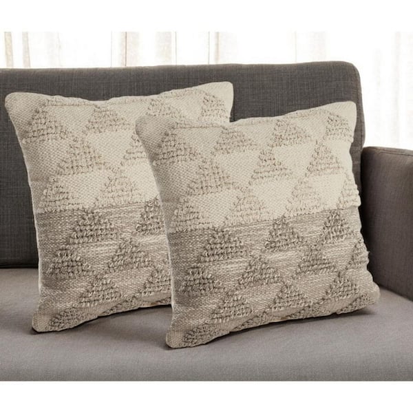 HomeRoots Cream Geometric Polyester 18 in. x 18 in. Throw Pillow (Set of 2)