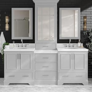Stafford 84 in. W x 22 in. D x 89 in. H Double Sink Freestanding Bath Vanity in Grey with Carrara White Quartz Top