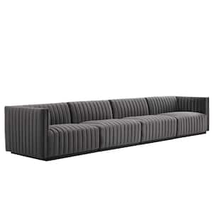 Conjure 36.5 in. W Square Arm Channel Tufted Performance Velvet 4-Piece Rectangle Sofa in Black Gray