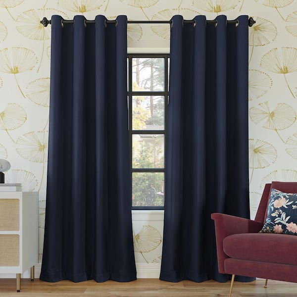 Sun Zero Oslo Theater Grade Navy Polyester Solid 52 in. W x 108 in. L Thermal Grommet Blackout Curtain