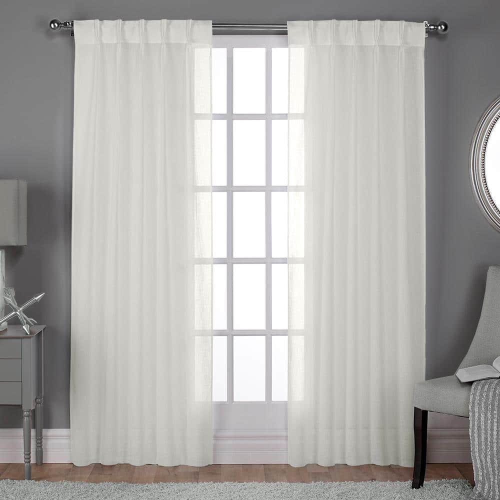 Snowflake Linen Pinch Pleat Sheer Curtain 30 In W X 84 In L Set Of 2 Eh8252 01 2 84p The Home Depot