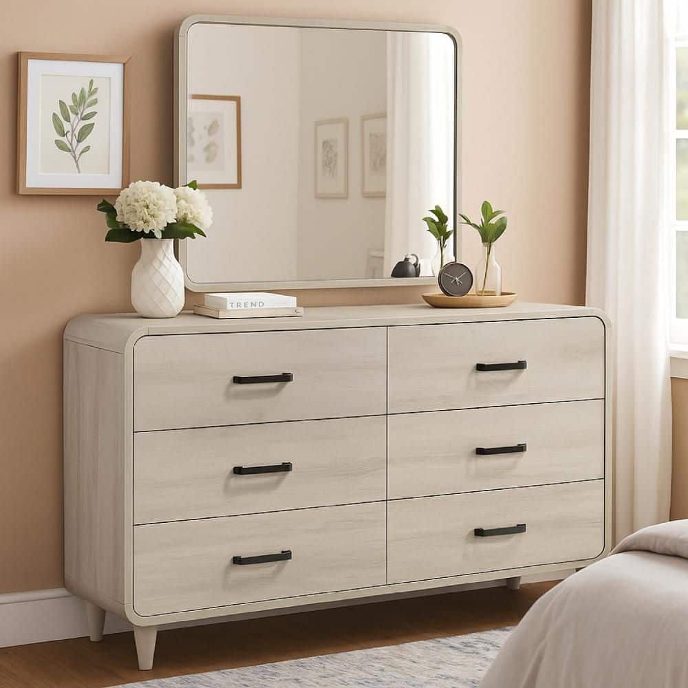 Benjara Meni White and Black 6 drawer 59.06 in. Dresser with
