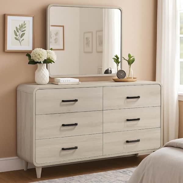 Meni White and Black 6 drawer 59.06 in. Dresser with Mirror