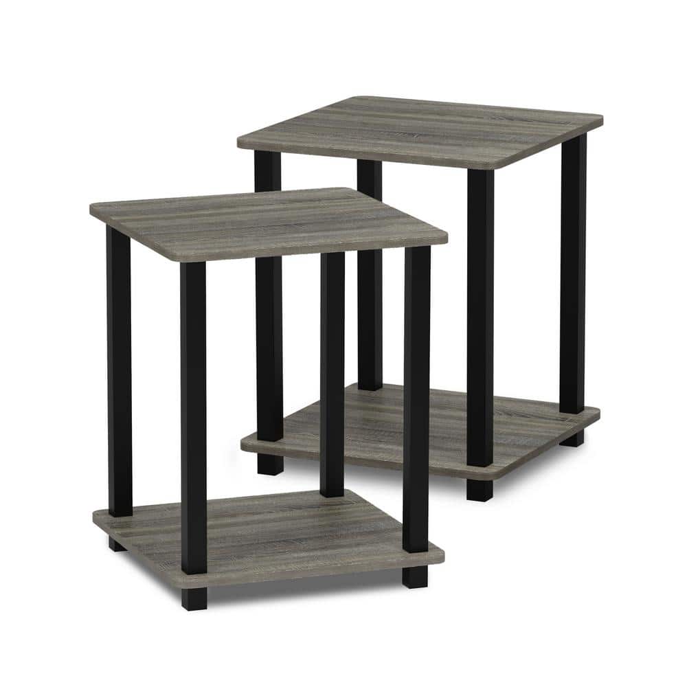 Modern French Oak Black Square Wood End Table Set