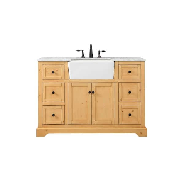 Unbranded Simply Living 48 in. W x 22 in. D x 34.75 in. H Bath Vanity in Natural Wood with Carrara White Marble Top