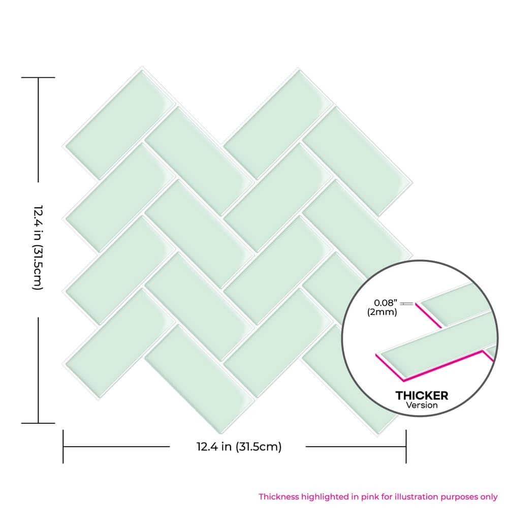 Mint Green PVC Peel and Stick Herringbone Wall Tile