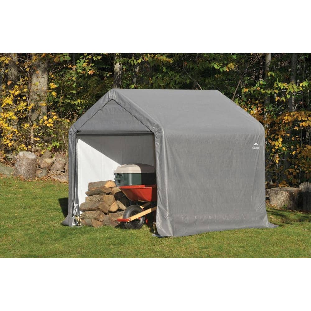 6x6 ft Gray Portable Steel Peak Roof Shed with Roll-Up Doors