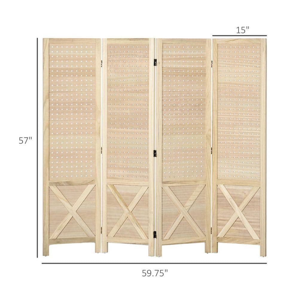 4 Panel Pegboard Display Room Divider, 4.7 ft. Tall Wood Indoor Portable Folding Privacy Screen, Partition Wall Divider