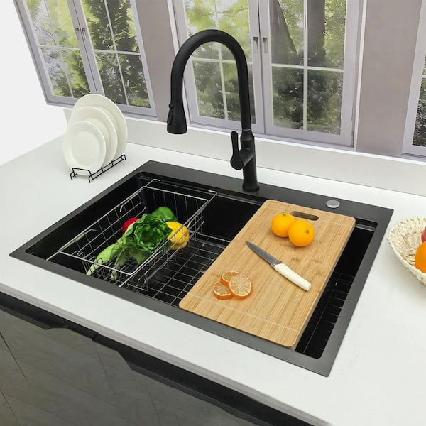 Delironexu 33 x 22 in. Drop-In Workstation Kitchen Sink 16-Gauge