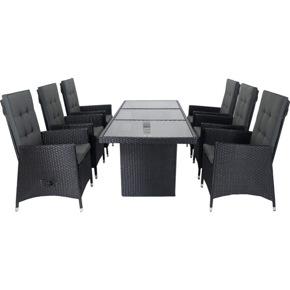 7-Piece Wicker Outdoor Dining Set withAdjustable Backrest For Patio Black W